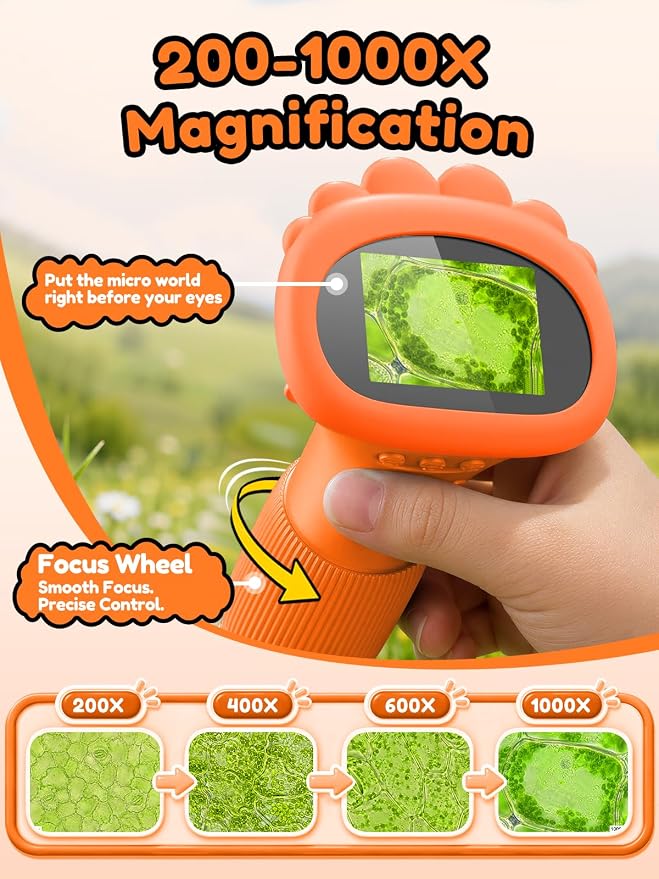 Acoath Microscope for Kids, 1000X Handheld Digital Miniscope with 2.0" Screen, Portable Pocket Microscope Education Toys Birthday Gifts for Age 3 4 5 6 7 8 9 10 Girls Boys