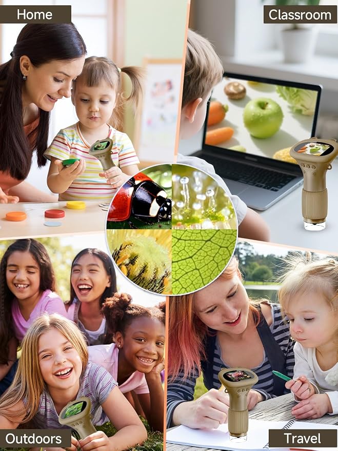 Acoath Microscope for Kids, 1000X Handheld Digital Miniscope with 2.0" Screen, Portable Pocket Microscope Education Toys Birthday Gifts for Age 3 4 5 6 7 8 9 10 Girls Boys