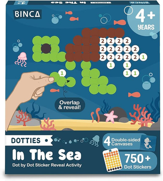 BINCA Dotties Dot Art Activity Kit, 750+ Stickers, Underwater Animals Mess-Free Activities, DIY Dot Sticker Art, Kids Travel Activities, Gifts for Boys & Girls Ages 4,5,6