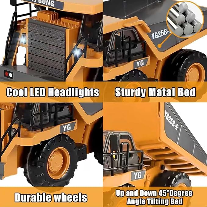 Remote Control Dump Truck RC 1/20 Fully FunctionalEngineering Vehicle, 9 Channel Dump Truck Toy 2.4Ghz with Lights andSounds, for Kids Aged