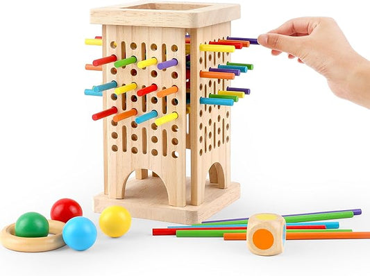 Montessori Game Wooden Board Game, Colorful Wooden Sticks Dice Game Math Educational Toys for 3 4 5 6 Years Old, Fine Motor Skills Toys & Counting Toy Family Game Travel Toys Gifts for Kids