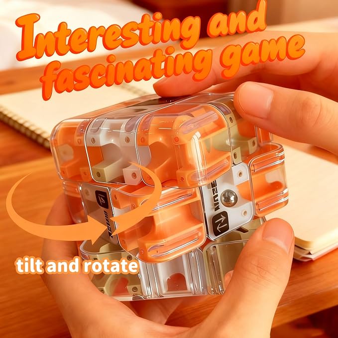Challenging 3D Labyrinth Maze Cube, Brain-Testing Puzzle Game for Kids 8+, Educational Logic Toy for Home or Travel Easter Basket Stuffers Easter Egg Fillers