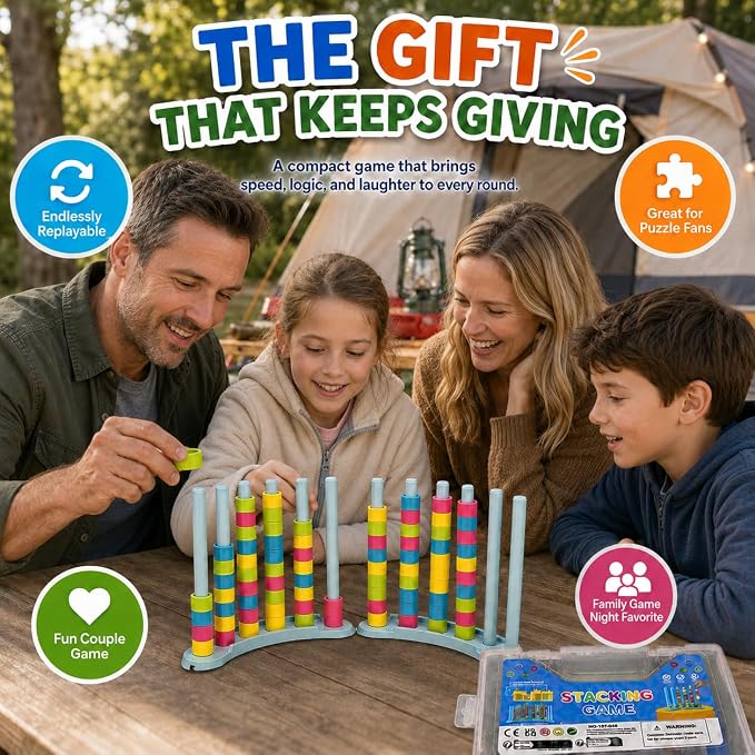 2 Pack Color Matching Challange Game, Stacking Table Games with Storage Box | Board Games for Plus Fun Party, Family Night, Classroom, Toys Gift for Kids Ages 3-12, Teens, Adults and Family