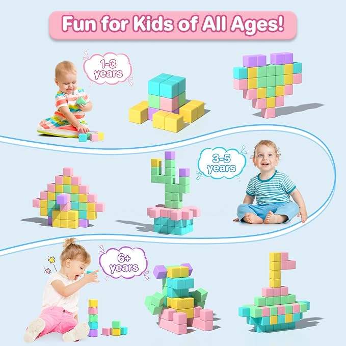 Magnetic Blocks for Toddlers, 1.34in Macaron Magnetic Building Cubes for Kids Ages 1-3, Stem Preschool Stack Construction Educational Toys for 3+ Years Old Boys Girls