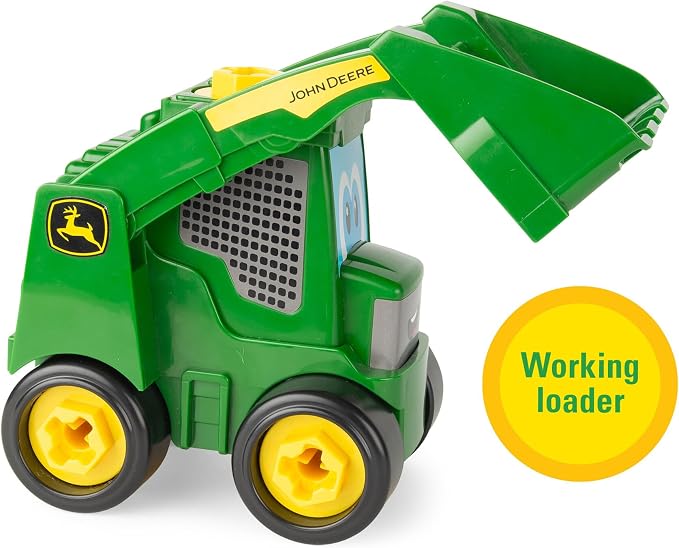 BUILD-A-BUDDY Take Apart Toys - John Deere Skid Steer - Includes Kids Ratchet Tool - 2-in-1 Toddler Building Toys with Free Rolling Wheels - 13 Pieces - Ages 18 Months and Up