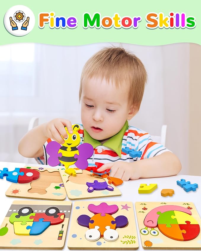 Wooden Toddler Puzzles Gifts Montessori Toys for 1 2 3 Years Old Boys Girls | 12 Vehicle Shape Puzzles, Boy Birthday Gift, Montessori Toys Educational Blocks for Toddlers 1-3, 2-4, Baby Learning Toys