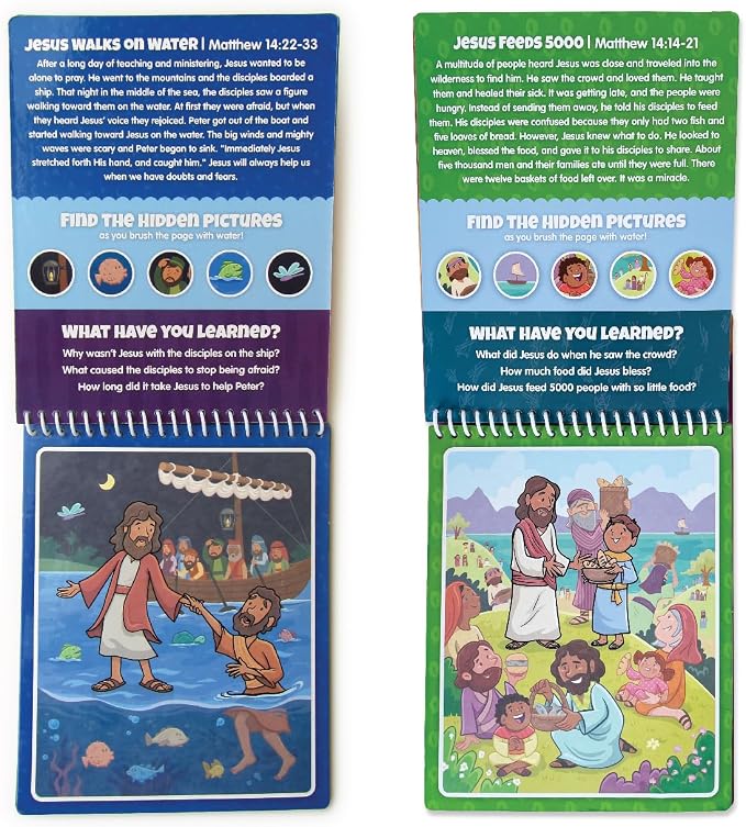 Aqua Brush 2 Pack of The New Testament Color with Water Activity Book, Bible School, Preschool, Elementary, Primary, Christian, Religion, for Kids Ages 3+
