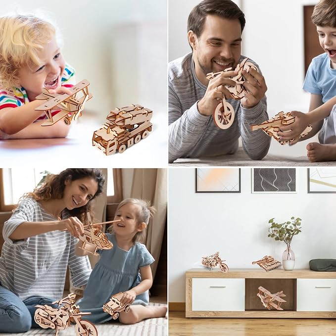 calary 3D Wooden Puzzle Simulation Animal Dinosaur Assembly DIY Model Toy for Kids and Adults,Set of 6
