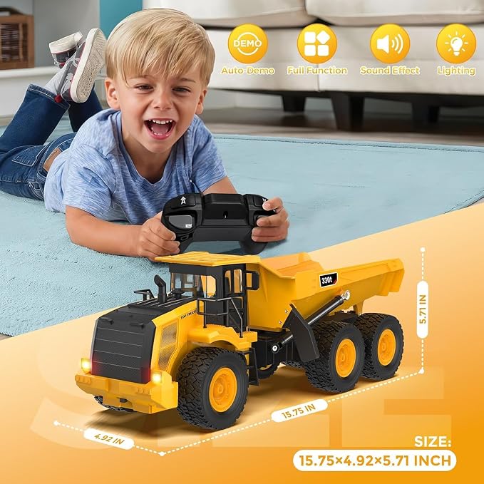 Mighty 9-Channel RC Dump Truck Toy | 1:18 Scale All-Terrain 6-Wheel Construction Vehicle with Lights & Sounds, 6 Wheels & 100-Min Battery, Remote Control Truck for Kids & Adults, Great STEM Gift 2026