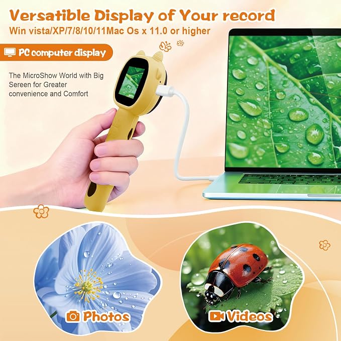 Microscope for Kids - 2.4" Screen Mini Pocket Handheld Microscope with for Toddlers-STEM Educational Science Kit Toys for Christmas Birthday Gifts Toys for Boys Girls Aged 3-12 (Yellow)