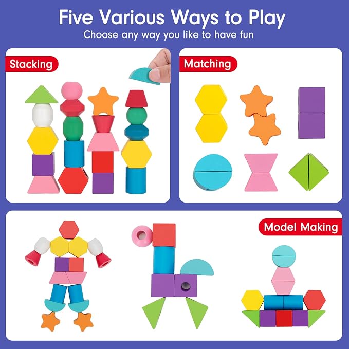 TooyBing Montessori Wooden Lacing Beads Toys for 3 4 Year Old Toddler Kids, Sequencing & Stacking Block Toy with Storage Box, STEM Preschool Learning Toys, Christmas Birthday Gifts for Boys Girls
