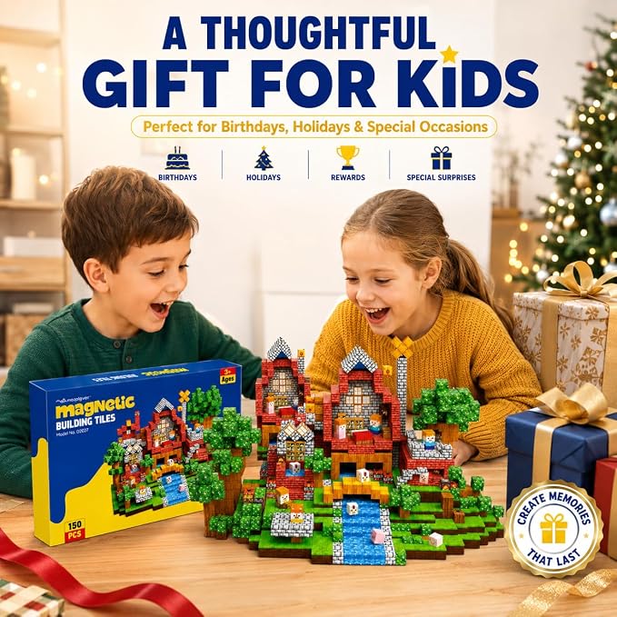 Magnetic Building Blocks 150PCS, 0.8in Stacking Cubes STEM Toy Kids Ages 3+ | Magnet Toys for Kids, Stacking Construction Magnets, School STEM Toys Birthday for Boys & Girls
