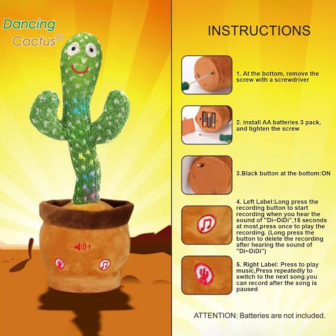 Dancing Talking Cactus Toy for Baby Boys Girls Toys, Adjustable Volume Dancing Cactus Toy Singing Mimicking Recording Repeating What You Say with LED English Sing Talking 15 Second Voice Recorder | Adjustable Volume, Mimicking Recording Repeating What ...
