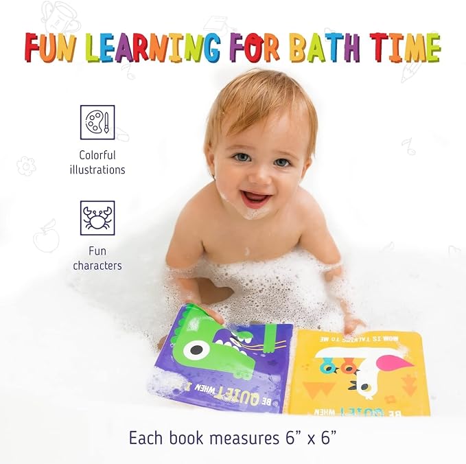 merka Baby Bath Books for Toddlers, 4 Pack Waterproof Bathtime Books, Bath Toys Floatable in Bathtub, Learn to Say Thank You, Sorry, Hi Bye, Please