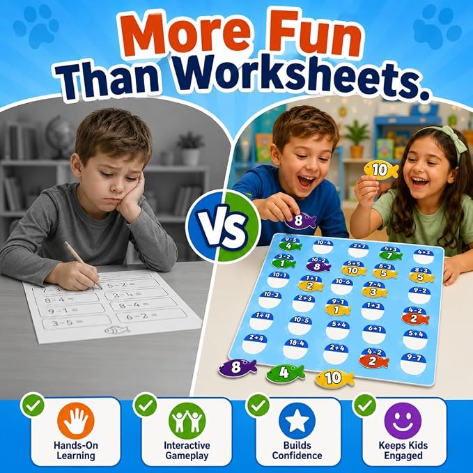 Pidoko Kids Purrfect Math | Math Games for Kids Ages 5+ | Addition and Subtraction Magnetic Fish Game