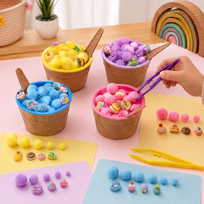 156 Pcs Ice Cream Sensory Bin Items Summer Counting Sorting Sensory Bin Filler Fine Motor Ice Cream Lollipop Donut Counts for Summer Counting Sorting