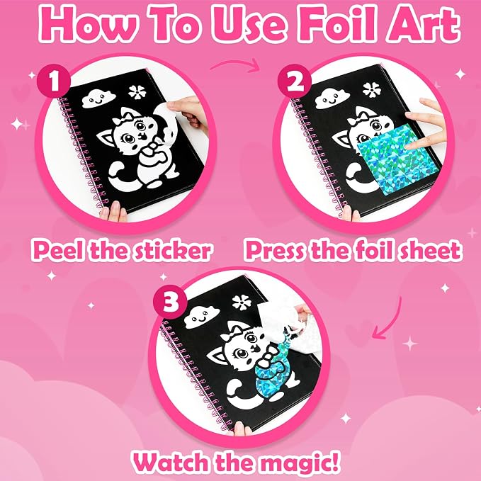 FUNNYB&G Foil Art Craft Kit for Kids, Sparkly Birthday Gift Toy for Girls | No Mess, Kids Ages 4-10 Create Sparkling Artwork, A Creative Gift for Birthdays, Holidays, Travel Activities,Screen-Free Fun