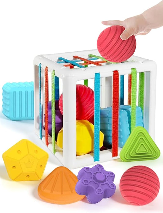 Montessori Toys for 1 Year Old - 6 Pc Shape Sorter Activity Cube | Toddler Learning Toy, Developmental Skills, 12 Months & Up, 1st Birthday Gift for Toddlers 1-3