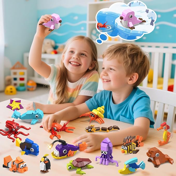 30 Pack Marine Animals Party Favors For Kids Building Set for Boys Girls 6+ | 824PCS Building Blocks for Party Favors Goodie Bags Fillers Stocking Stuffers Classroom Prizes Toy Birthday Valentines Gifts