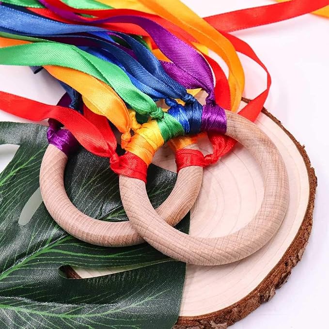 TANOFAR Montessori Toy | Hand Kite | Sensory Ribbon Toy | Waldorf Toy | Wooden Toys | Rainbow Hand Kite