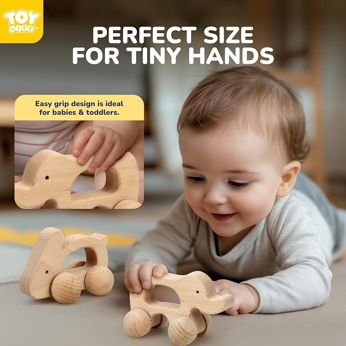 TOY Life Wooden Toys Cars, Montessori Baby Toys 6-12 Months, Wooden Baby Toys Rattle Cars for Toddlers 1-3, Baby Boy Nursery Decor, Montessori Toys for 1 Year Old Boy (Animal Set)