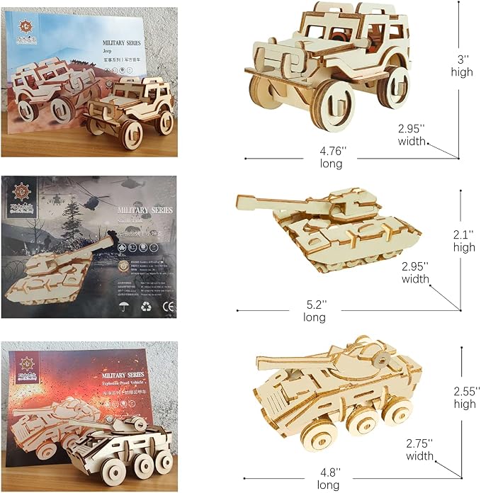3D Wooden Car Puzzle, 6 Piece Set Wooden Car Brain Teaser Puzzles, DIY Assembly Build Model Kits, Wood Crafts STEM Gifts for for Adults & Teens Birthday Gifts Christmas