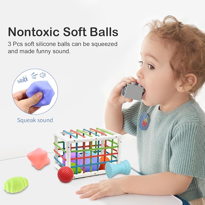 AiTuiTui Baby Sensory Montessori Activity Toys for 1 2 Year Old Boy Girl, Early Learning Develop Shape Sorter Cube with Soft Textured Balls for Infants Toddler Birthday or Easter Gifts