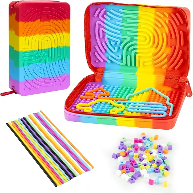 Sensory Activity Board for Kids, Silicone Travel Fidget Toy | Zipper Travel Bag | Kids 3+ & Adults | Easy to Store | Anxiety, ADHD & Autism | Silent | Fine Motor Skills Development