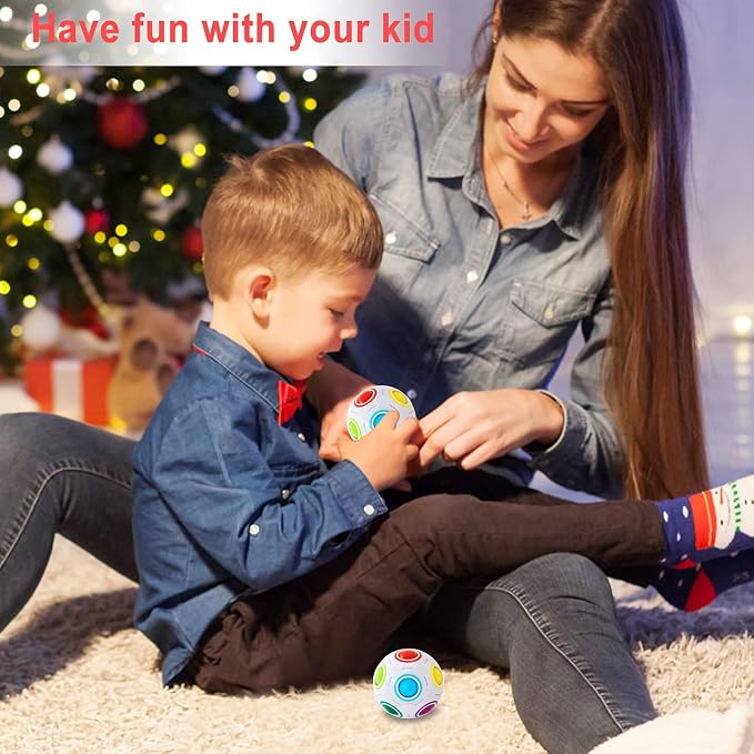 Magic Rainbow Puzzle Ball, Fidget Ball Puzzle Brain Teaser Fidget Toy for Boys & Girls- Birthday Party Easter Valentines Christmas Stocking Stuffers for Kids Teen & Adults(White)