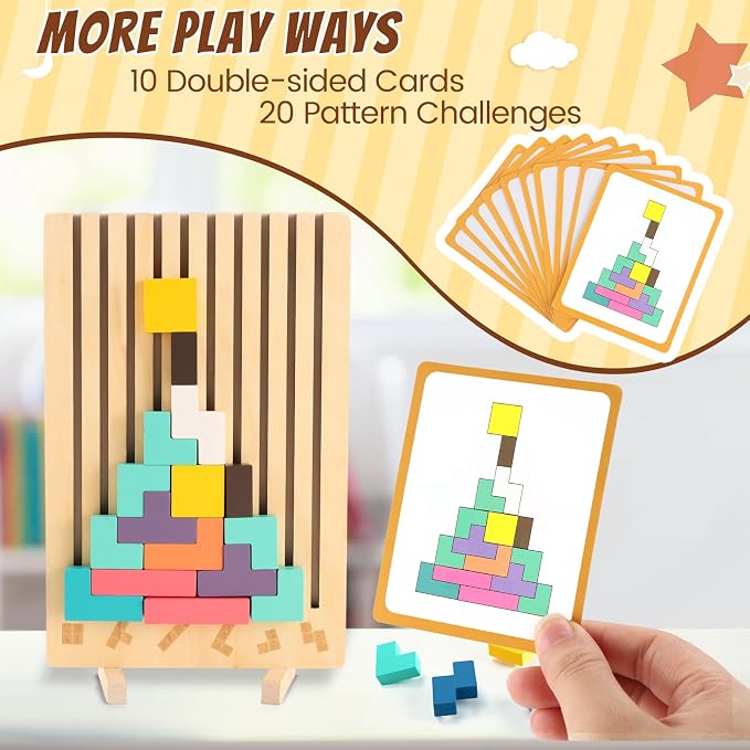 Wooden Stacking Puzzle Toy, 3D Colorful Wood Russian Blocks Puzzle Games Brain Teasers Montessori Toys for Toddler Kids 3 4 5 6 7 Years Old Boys Girls (Colorful A)