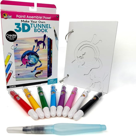 EyeConnect Crafts Cats Mini 3D Tunnel Book – Hands-on Paper Craft Kit | Build, color & create a pop-in book! Mini animals, watercolor pastels & water brush included. Portable, screen-free fun! 3+