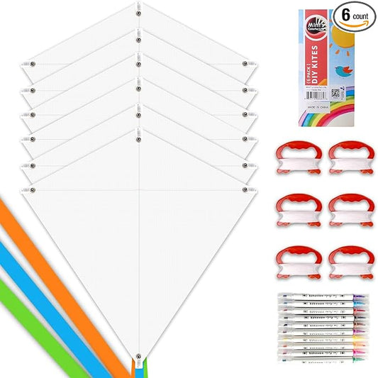DIY Kites for Kids Kite Making Kit, Decorating Coloring Kite Party Pack | 35"*35" White Diamond Kites Kits Bulk for Boys and Girls