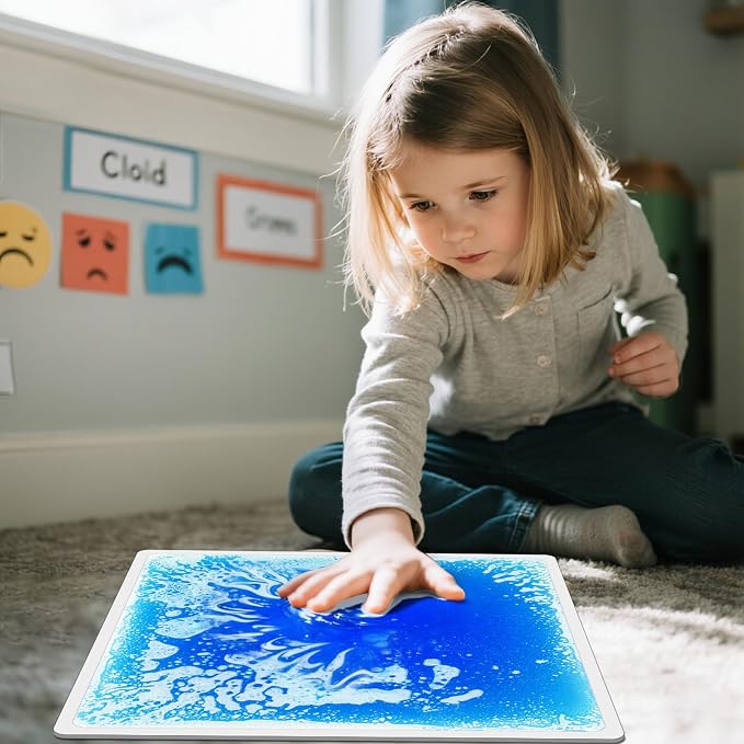 Sensory Floor Tiles for Kids: 12" Liquid and Textured Mats, 4 Pack | Visual and Tactile Surfaces for Autism Sensory Play, Texture Exploration, Sensory Paths, Stepping Games, and Sensory Rooms