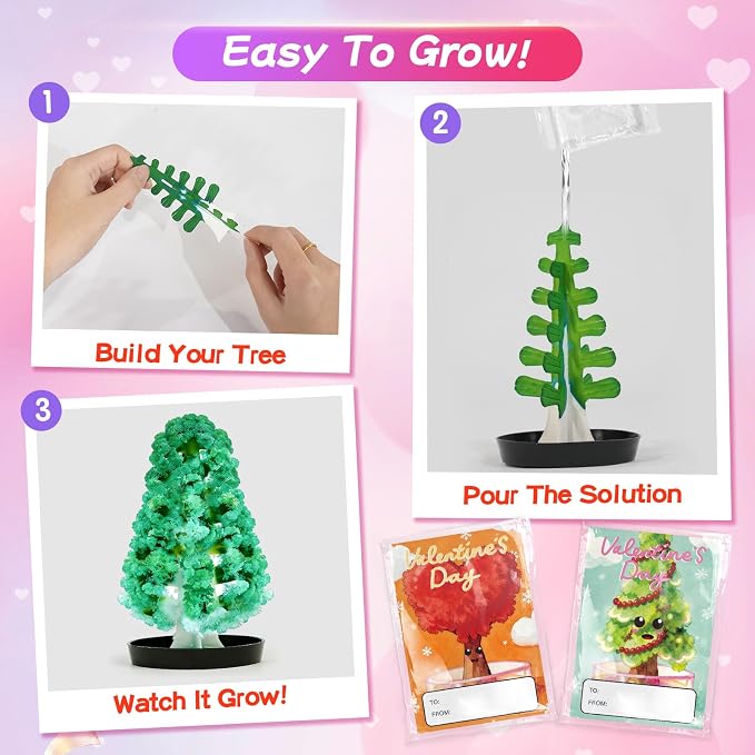 24 Pack Growing Crystal Trees Kit With Greeting Cards for Kids STEM Science Experiment Craft Party Favors School Classroom Gifts Exchange Goodie bags for Boys and Girls