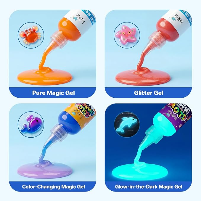 Kiditos Magic Water Elf Toy Kit for Kids, Dinosaur-Themed, DIY Craft Kit | 20 Gels & 10 Molds, Make Your Own Magic Water Pets, STEM Science Activity, Party Favors & Birthday Gifts for Kids Ages 3+