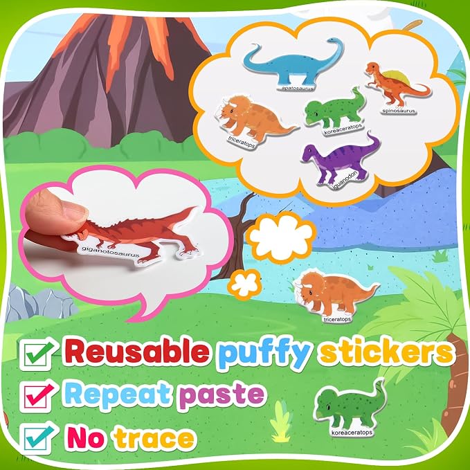 ASTARON 3 Pack Reusable Sticker Books for Toddlers,Educational Sensory Toy | Reusable Sticker,Waterproof Jelly Stickers, Portable Travel Toys,Educational Sensory Learning Toy,Gift for Boy Girl