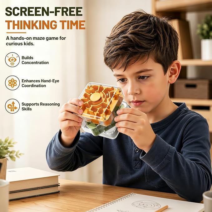 3 Layer 2 in 1 3D Rolling Ball Maze Cube, Kids Fidget Spinning Toys | Fidget Toy and Stress Toy, 3D Brain Teaser Puzzle Game Portable Activity Toy Birthday Gifts for Kids Ages 3-7+ Boys Girls