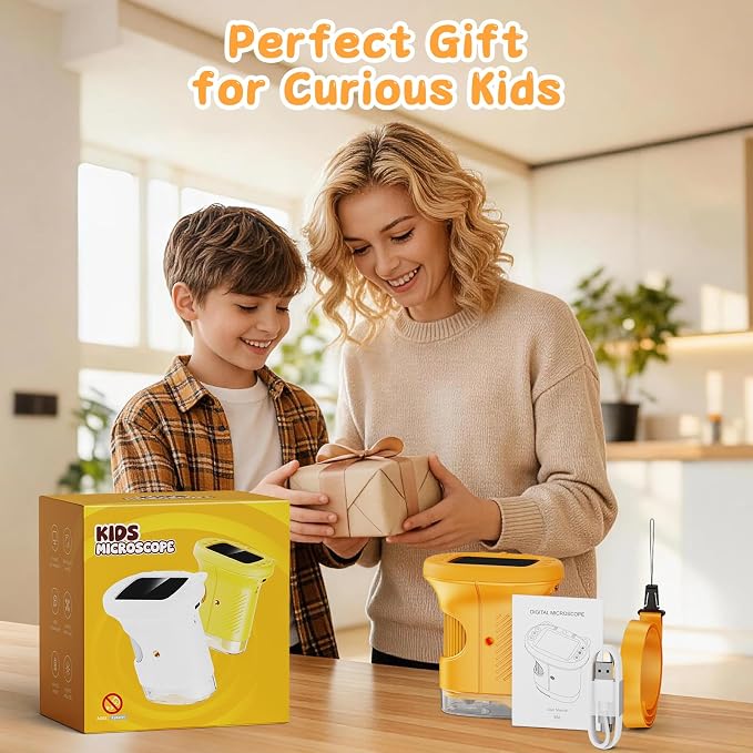 SEEKID Kids Microscope,1000X Handheld Digital Microscope (Yellow) | 2.4" IPS Screen | Rechargeable Handheld | 8 LED Lights | STEM Toy for Exploring Science | Ages 5–12