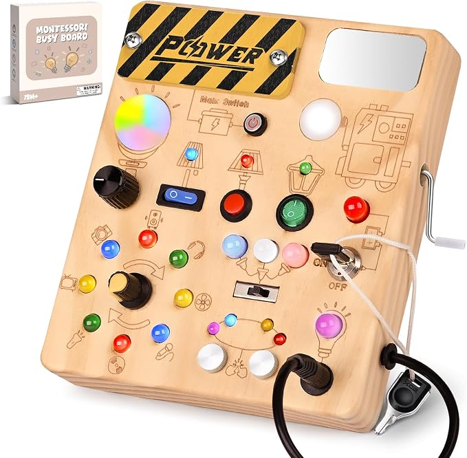 Busy Board for Toddlers - Montessori Toys for 1-3 Year Old Boys & Girls | 12 Switches & 22 Lights Sensory Activity Board, Develops Fine Motor Skills, Educational Travel Toys, Birthday Gift for Kids