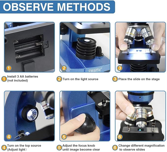 Microscope for Kids Beginners Children Student, 40X- 1000X Compound Microscopes with 52 pcs Educational Kits