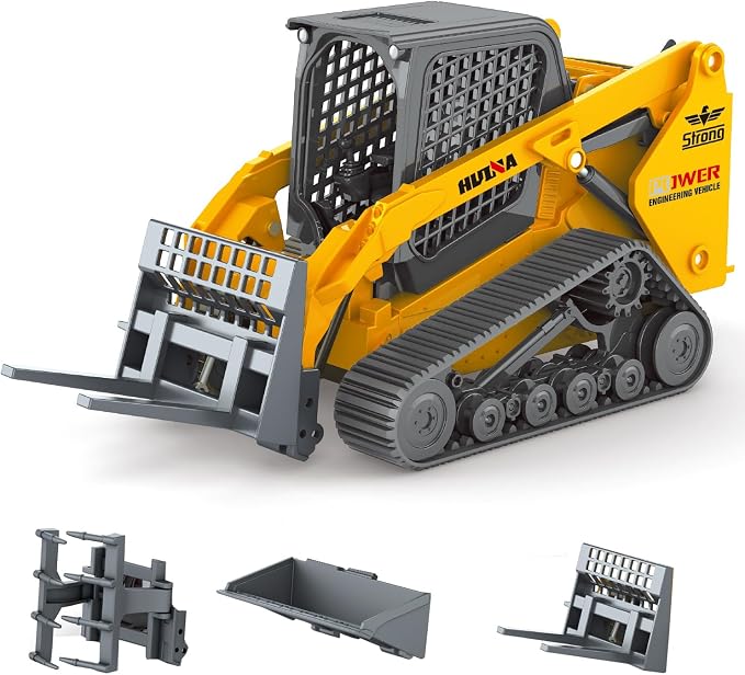 Mostop Construction Truck Toy 3 in 1 Skid Steer Loader with Metal Forklift and Grab Shovel Construction Vehicle, 1/50 Tracked Metal Forklift Truck Toy for Kids Boys Ages 3+