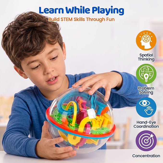3 Otters 3D Maze Ball Puzzle, 6.9-7.5 Inch Brain Teaser Puzzle Sphere | Brain Teaser with Scientific Layouts, Various Tracks, and Multiple Exits. Develops Logic and Focus, Educational Gifts