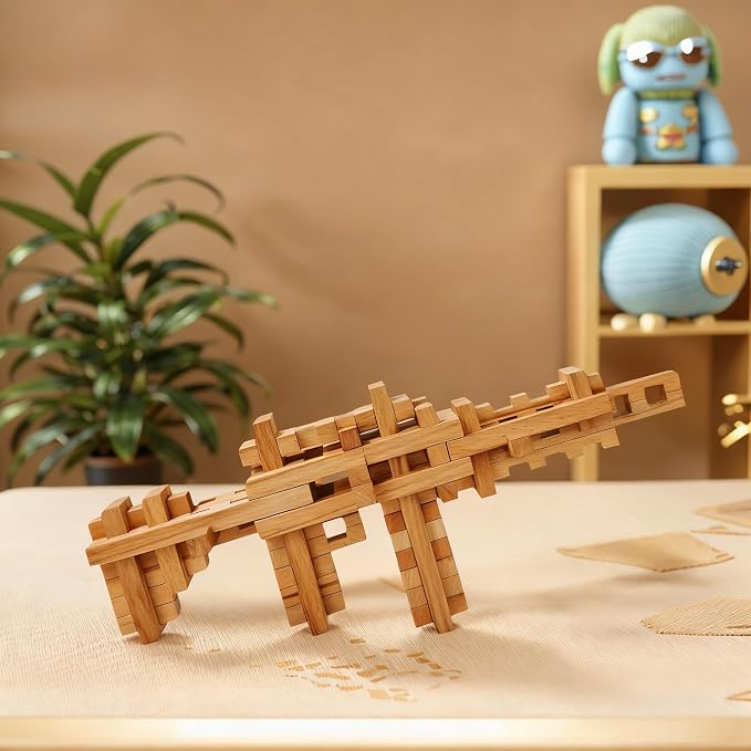 STEM Wooden Building Blocks, Toy Gun Style | Natural Wood without Paint and Rough Edges