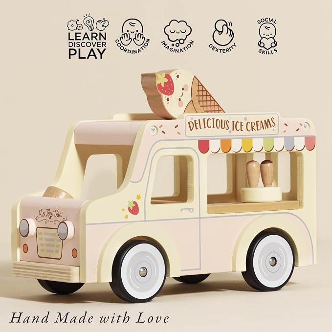 Le Toy Van - Wooden Doll House Dolly Ice Cream Van Play Set for Dolls Houses | Daisylane Dolls House Furniture Sets - Suitable for Ages 3+