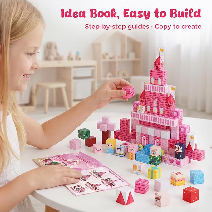 3 otters 150PCS Magnetic Blocks, with a Storage Bag, Princess Castle | Montessori Building Toys for Girls, Stem Thinking, Spatial Skills, Hands-on Focus, Hoilday Gifts