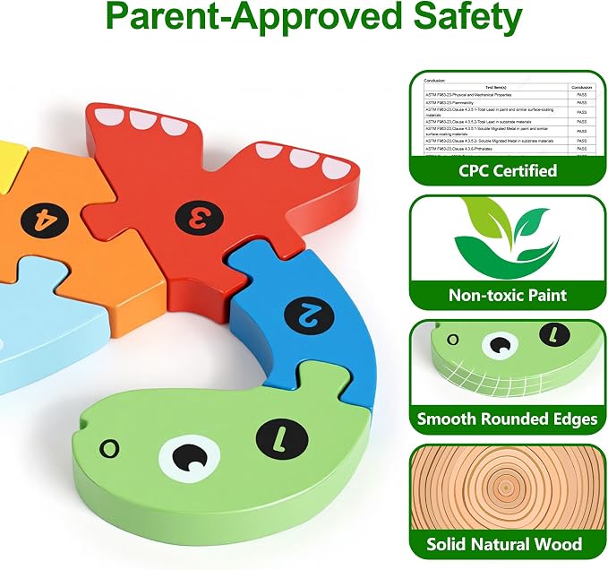 7 Pack Wooden Puzzles for Toddlers 3-5, Montessori Animal Puzzles | 70 pieces, with Numbers 1-10, CPC certified, for 3 4 5 Years Old, Preschool Learning Educational Toys, Boys Girls Gift
