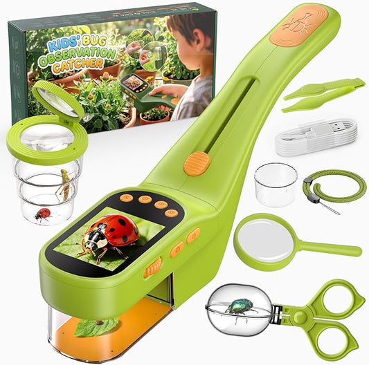 Handheld Microscope for Kids, Outdoor Explorer STEM Toy with Bonus Tools, 2.4" IPS Screen, Ergonomic Grip, Digital Camera, Photo/Video, Magnifier, Science Kit – Gift for Boys & Girls Age 3-12