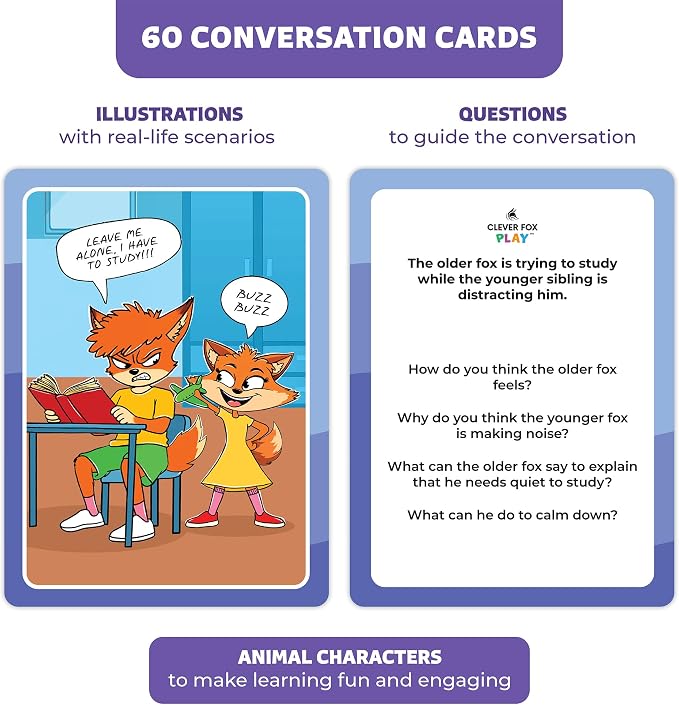 Who What Why Feelings Conversation Cards for Kids, Social SEL Game, Ages 4+ | Emotional regulation, social skills, therapy flash cards, communication, feelings recognition, classroom, counseling and home