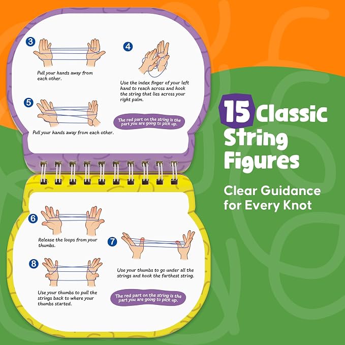 Kasfalci Cradle String Game Kit - Teen Girl Gifts, Birthday Gift for 8 9 10 11 12 Year Old Boys Girls - Road Trip & Travel Toys for Kids Ages 6-12 - Classic Cats Finger String Figures