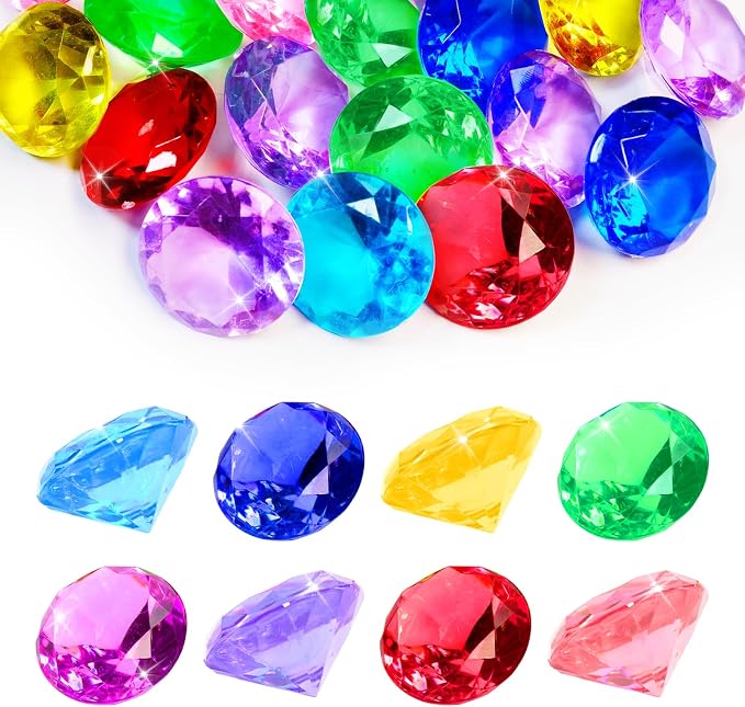28Pcs Large Diving Pool Gems Big Acrylic Diamond Gemstones Jewels for Kids | Extra Large 1.57in, Fake Plastic Crystal Gems, Underwater Mermaid Hunt Pirate Treasure Games, Easter Egg Fillers